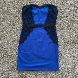 Blue and Black Lace Strapless Dress - Med - Wet Seal